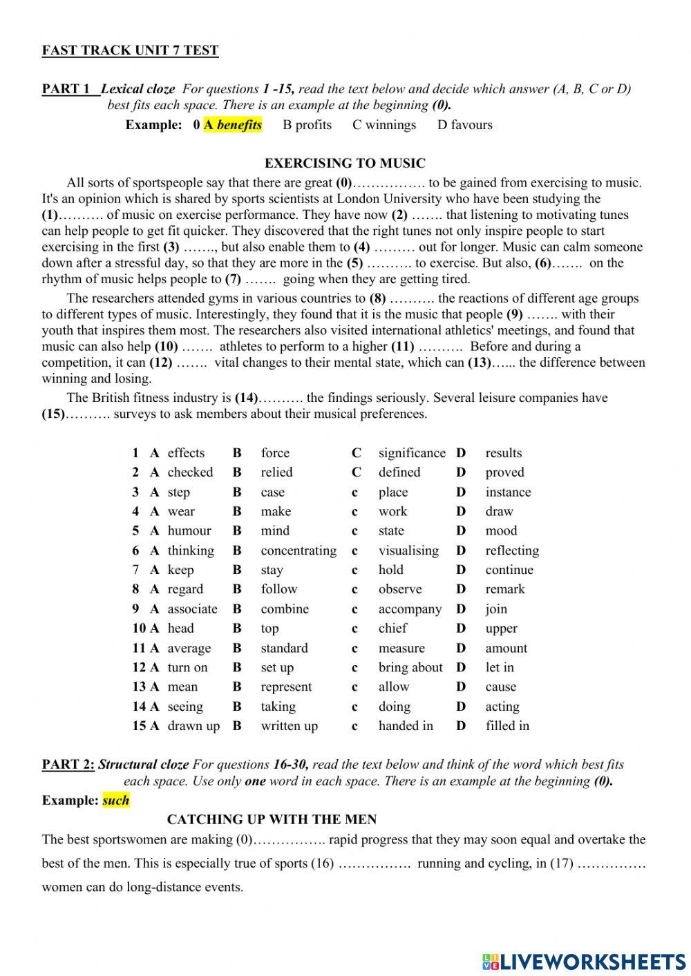 Fast Track unit 7 test