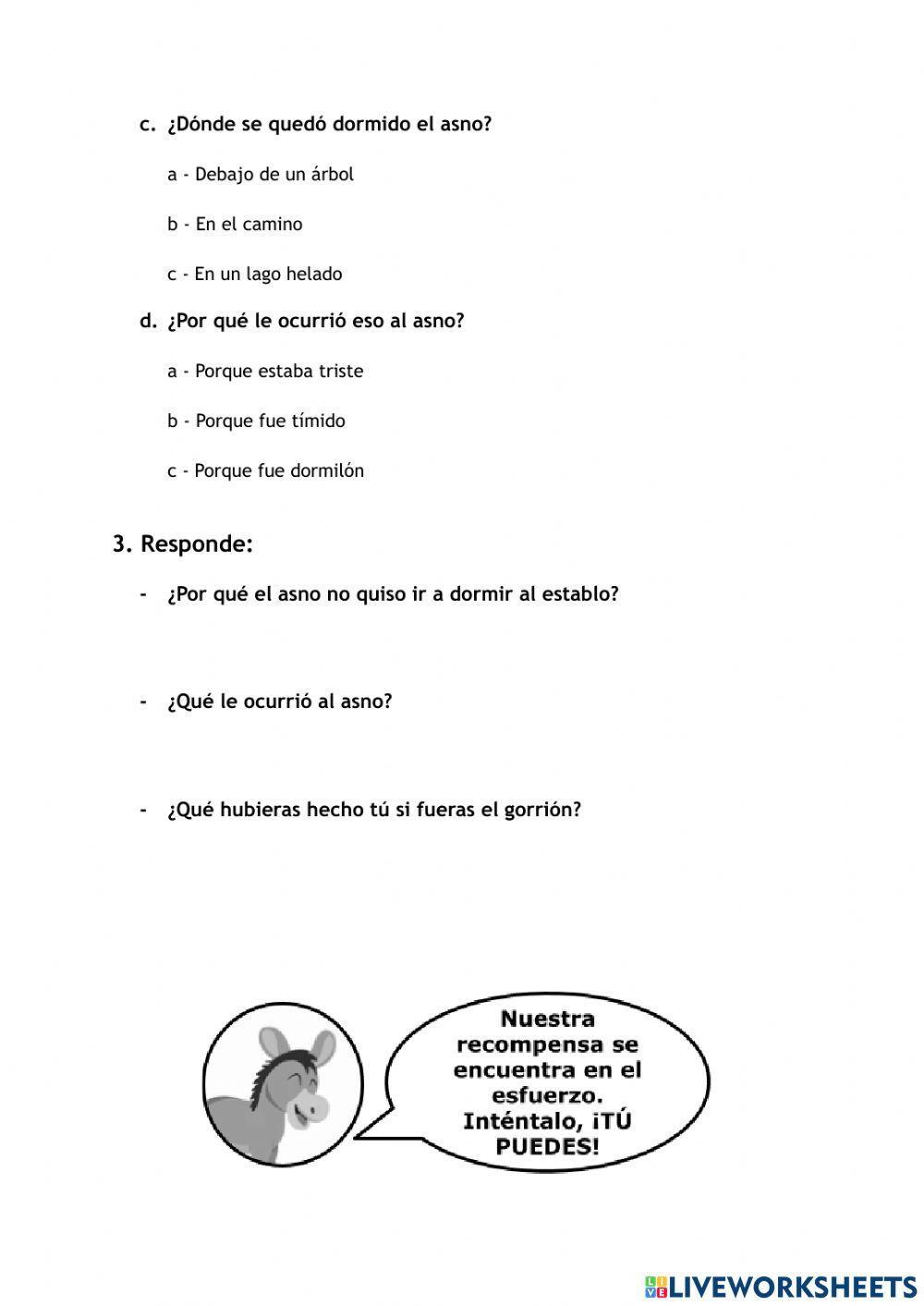 Comprensión Lectora: El asno y el hielo