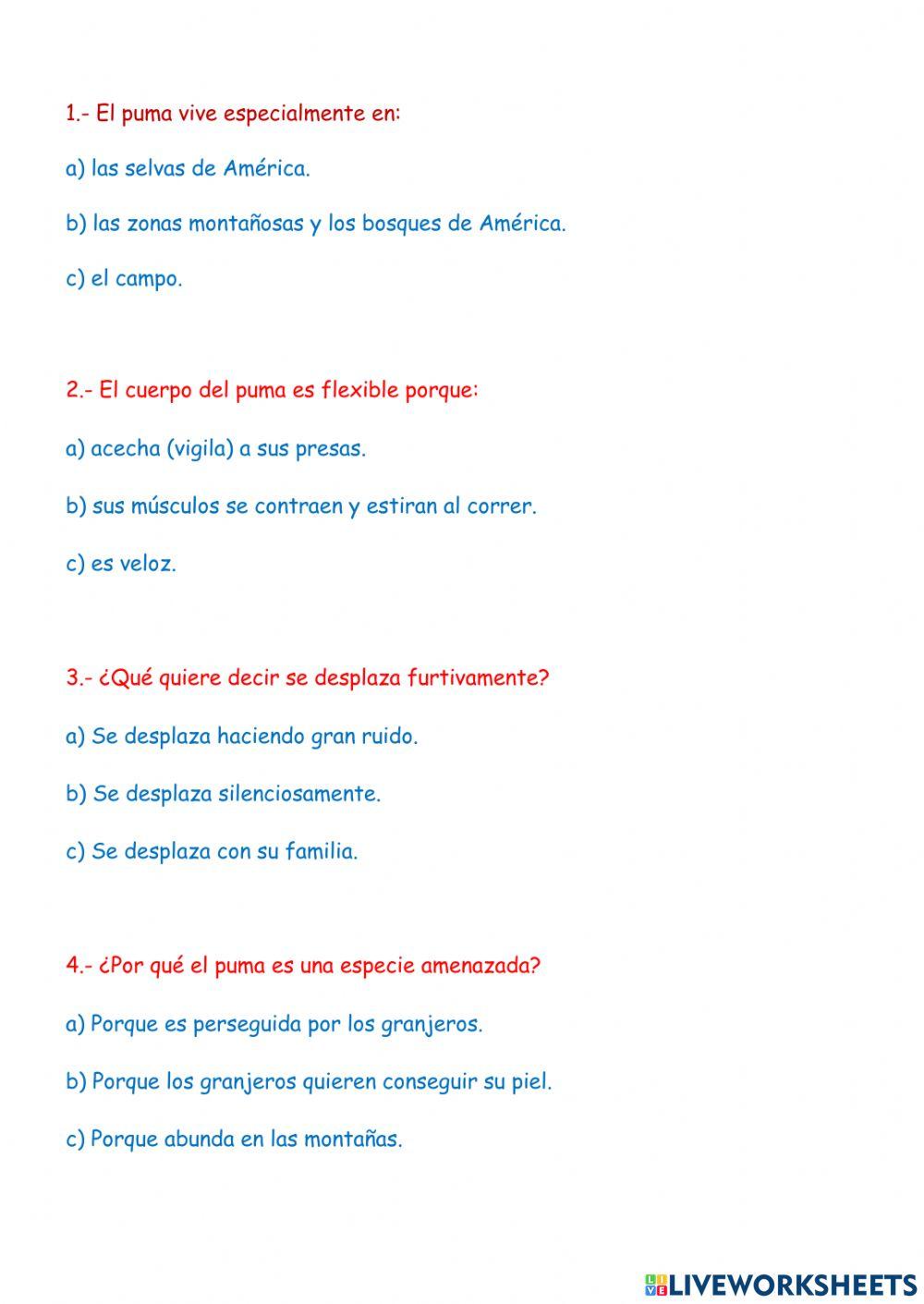 Comprensión lectora: el puma