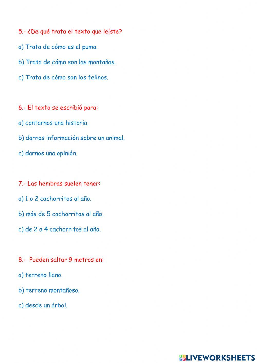 Comprensión lectora: el puma