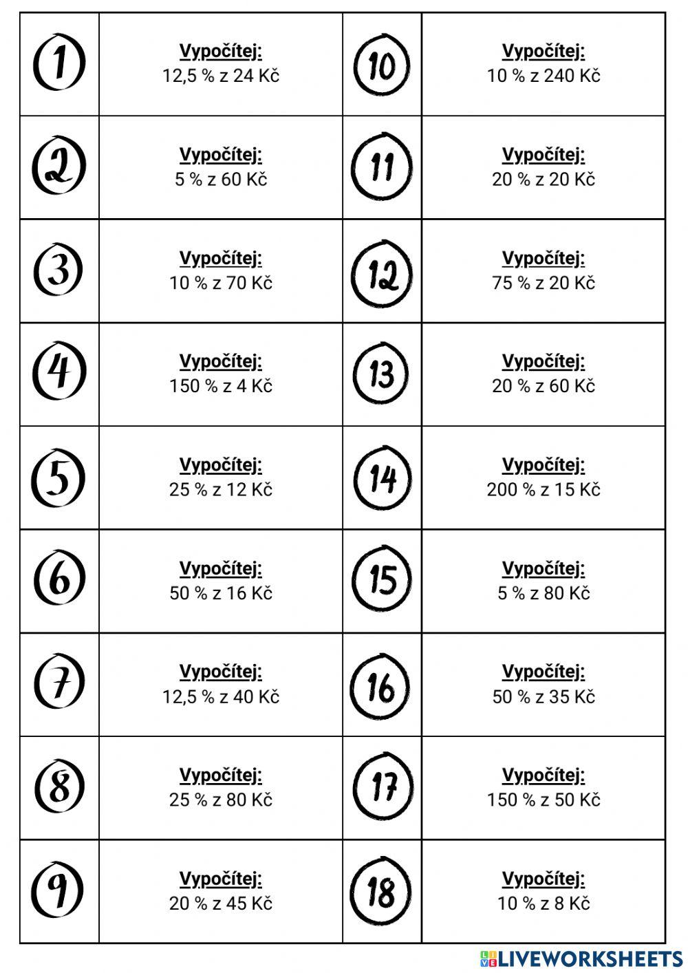 Procenta - jednoduché zadání