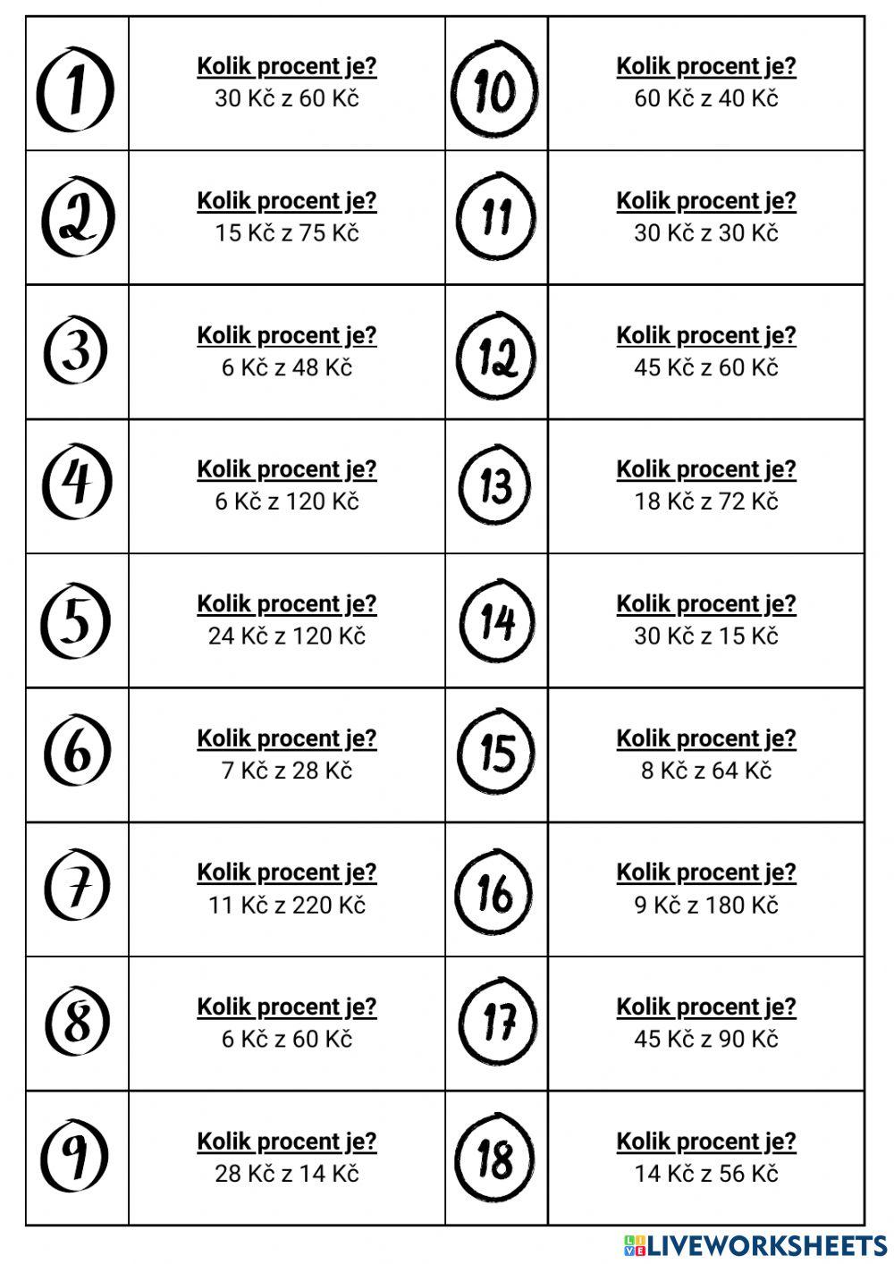 Procenta - jednoduché zadání