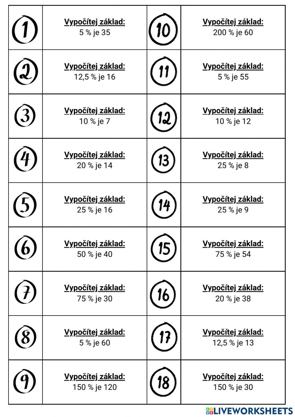 Procenta - jednoduché zadání