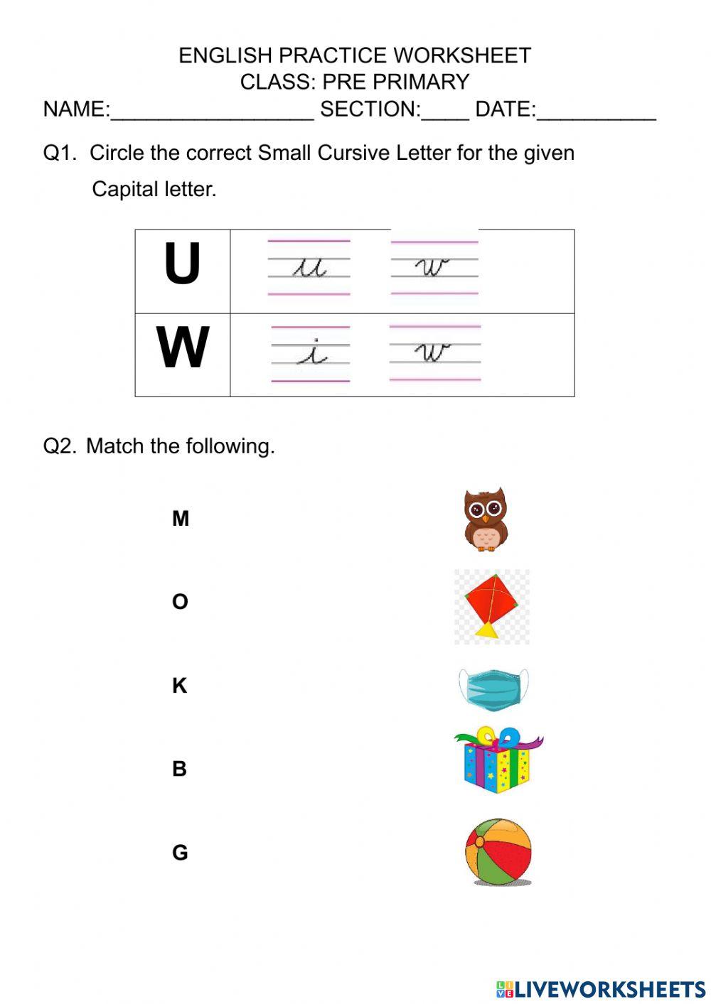 PT1A - ENGLISH PRACTICE WORKSHEET
