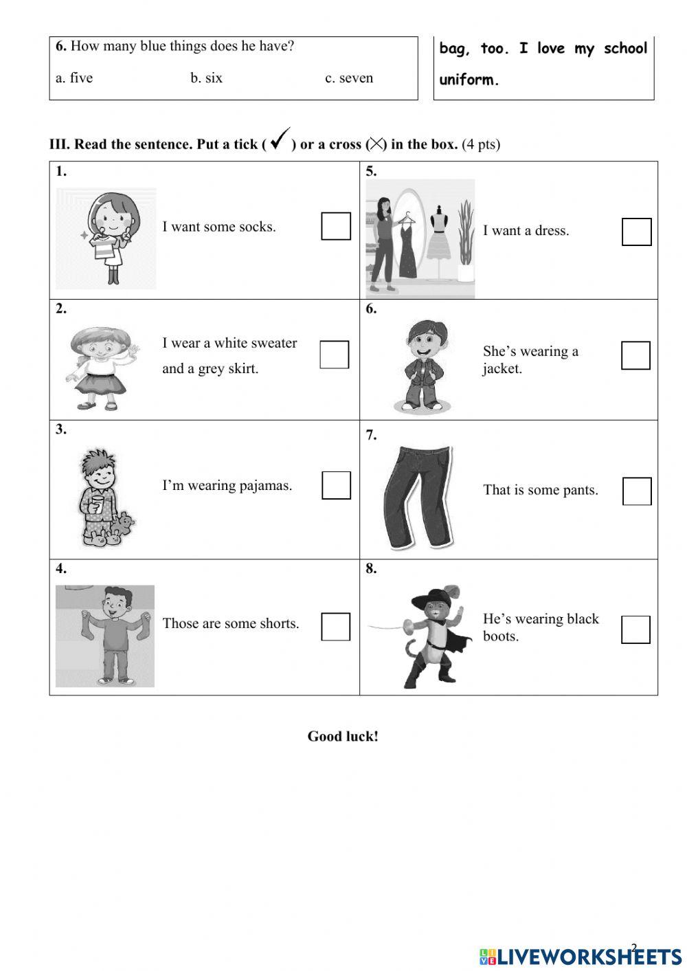 Unit 6: Clothes (Reading) - Grade 3