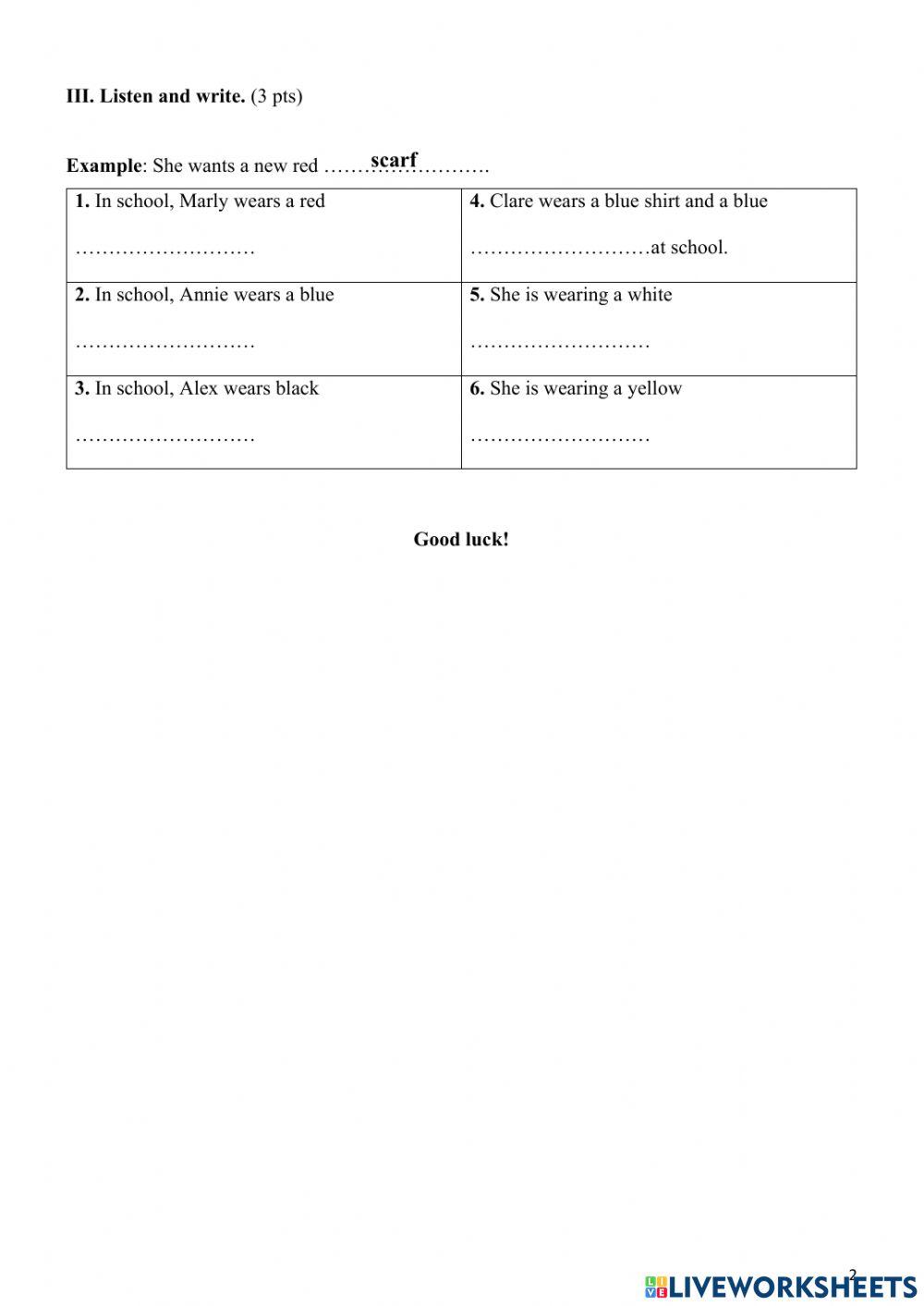 Unit 6: Clothes (Listening) - Grade 3