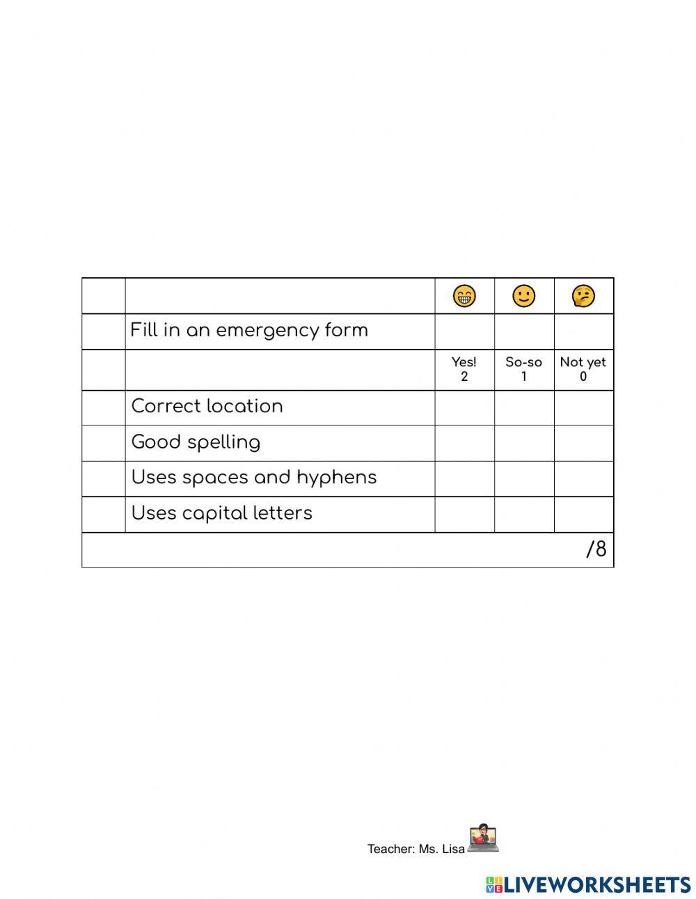 CLB 1: Emergency Form  Writing TASK