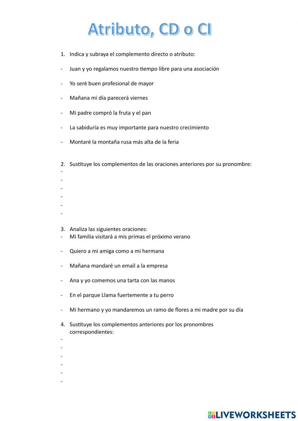 Análisis de frases: Atributo, CD y CI