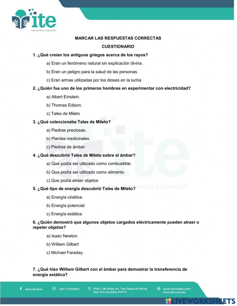 Cuestionario electricidad