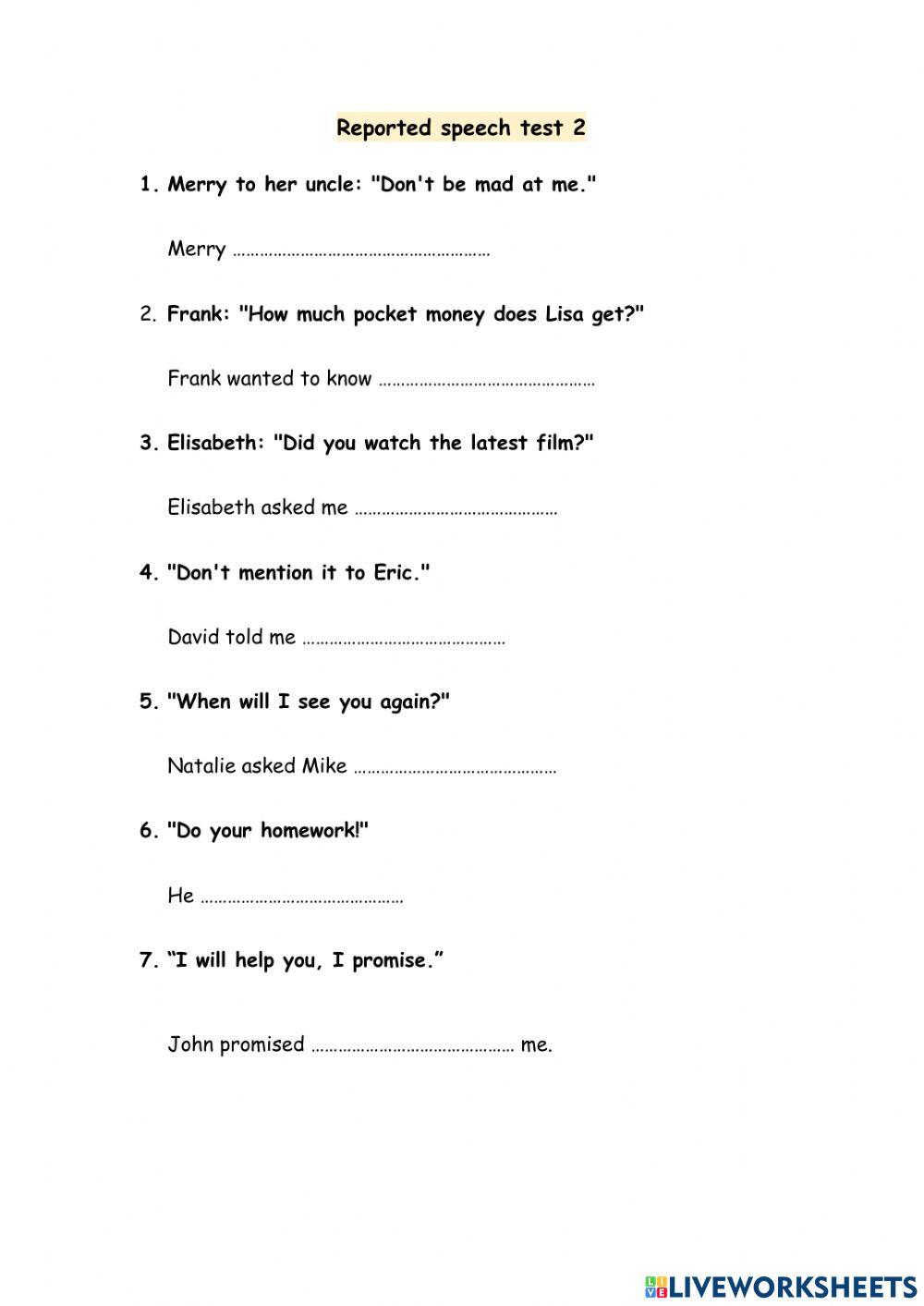 Reported speech short test