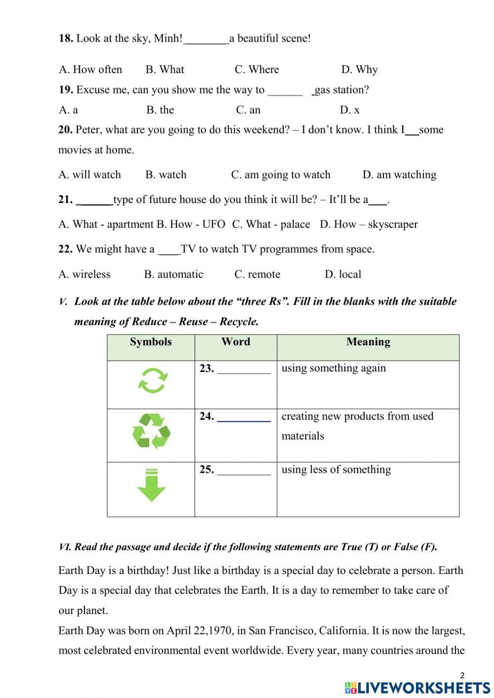Đề thi hk2 tiếng anh 6 - đề 2