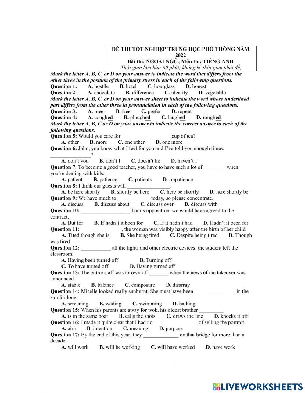 K online exercise for | Live Worksheets