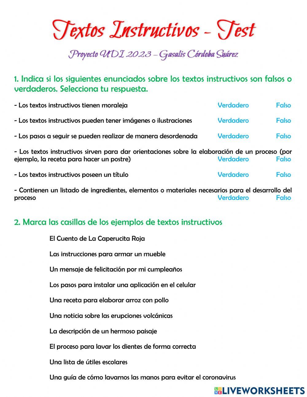 Textos instructivos - Test