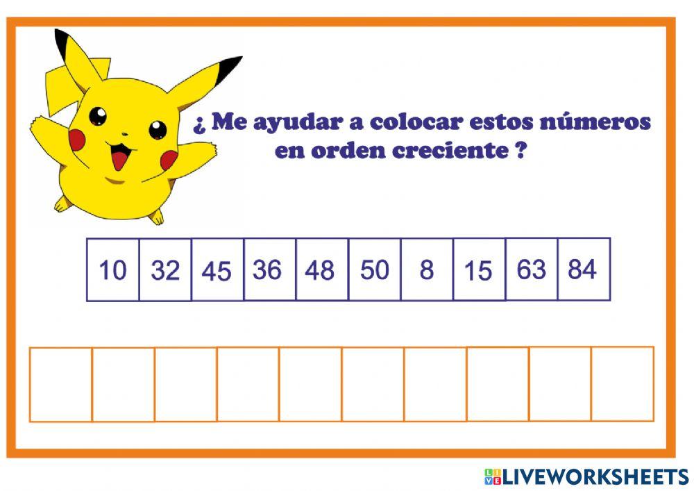 Ordenar números en orden creciente y decreciente con PIkachu.