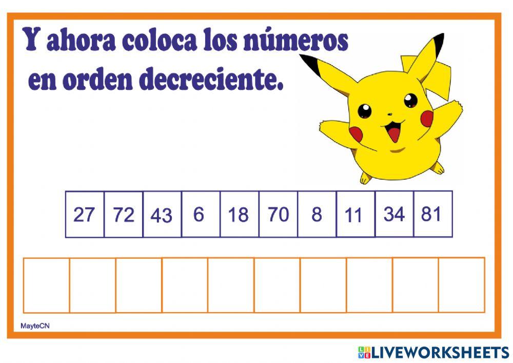 Ordenar números en orden creciente y decreciente con PIkachu.