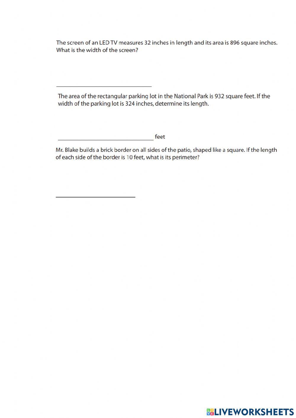 Area and Perimeter of Square and Rectangle 