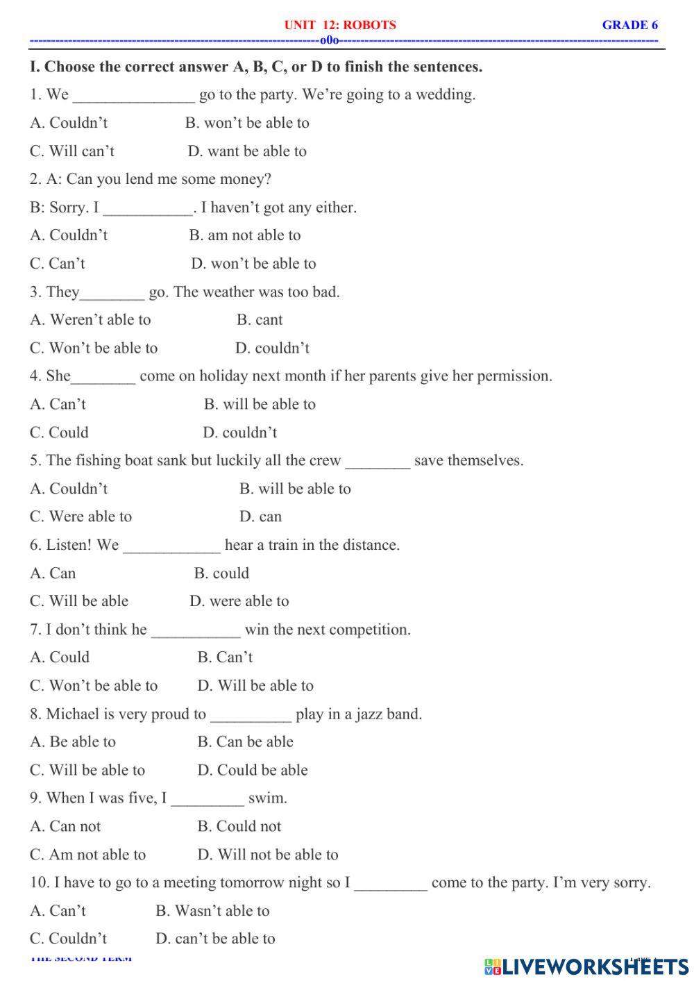 Practice test - UNIT 12 - PART 3