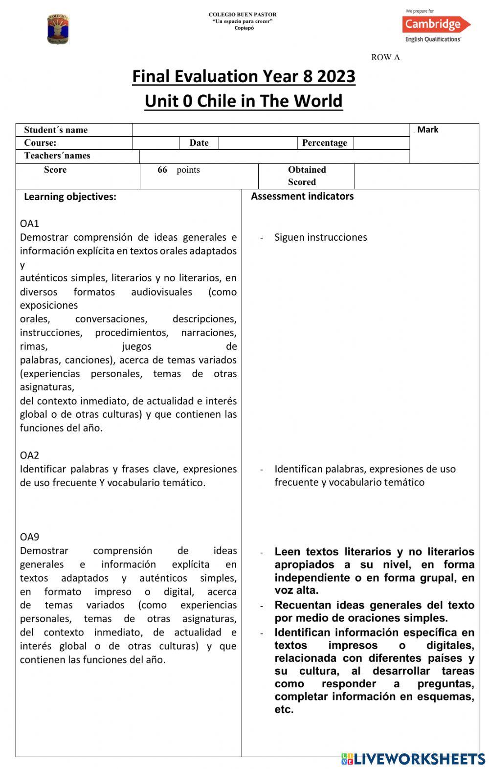 Evaluation Unit 0 Row A