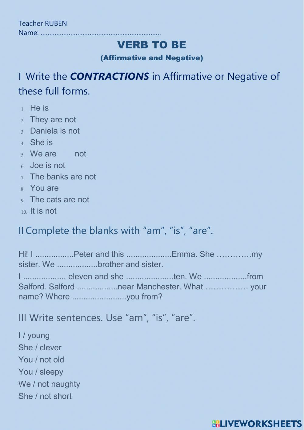 To be: affirmative and negative