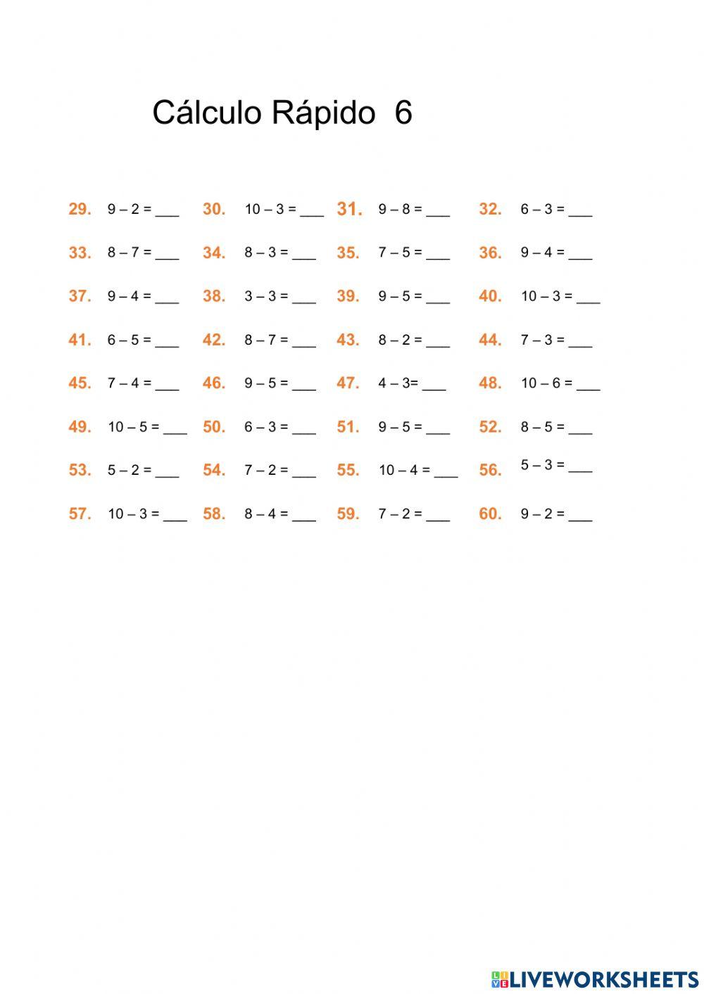 Cálculo Rápido 6 Sumas y restas 