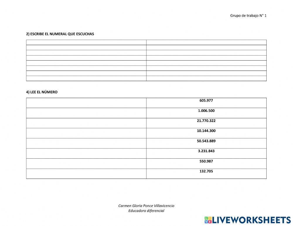 Lectura y escritura de números