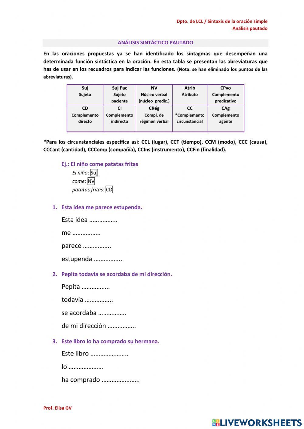 Análisis sintáctico (o. simples)