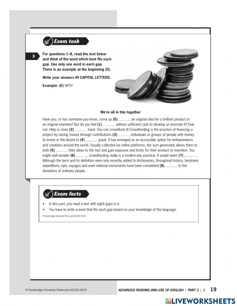 Booster cae reading and use of english part 2 online exercise for