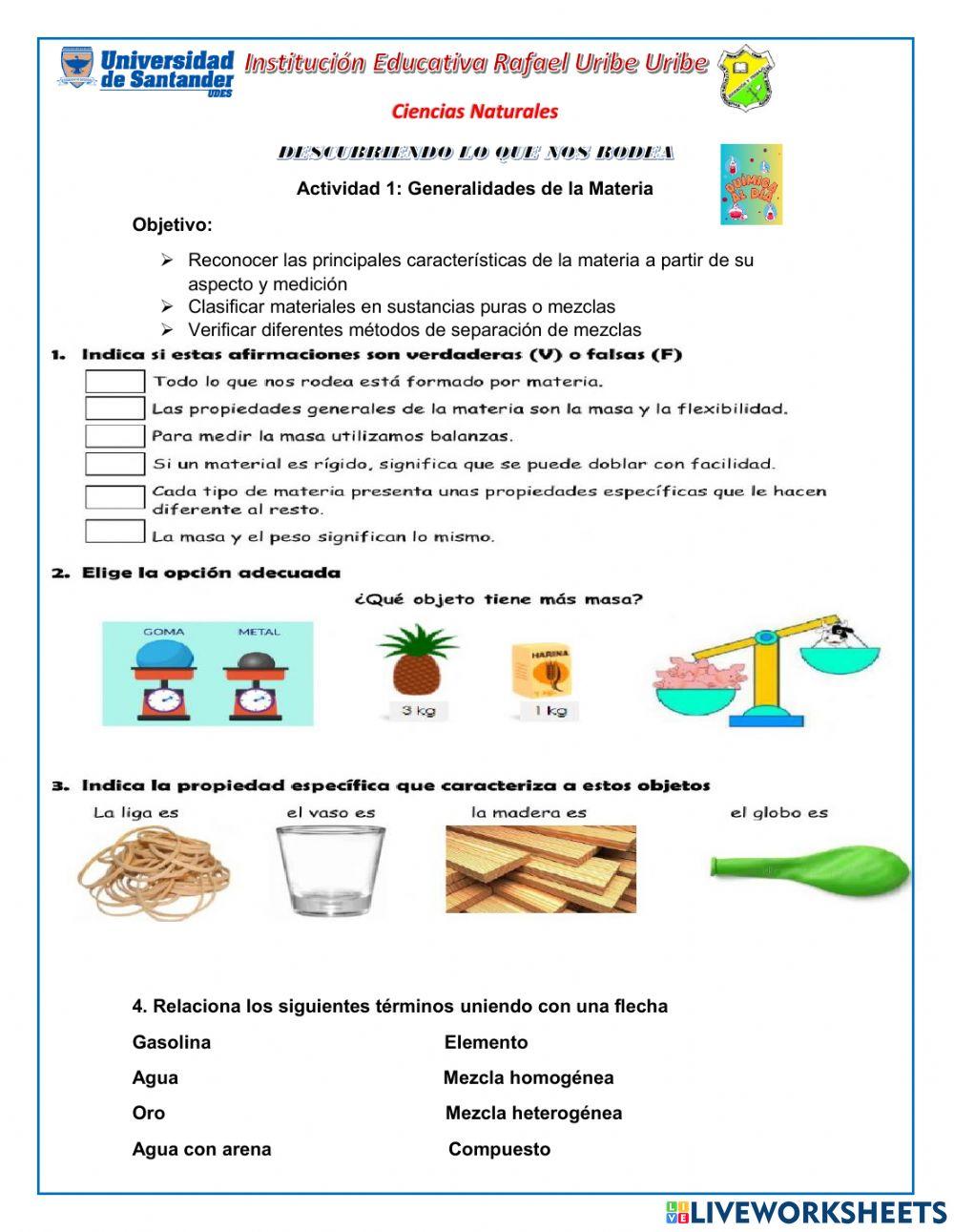 Generalidades de la materia, sustancias puras y mezclas