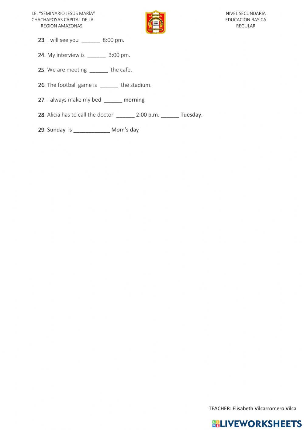 Prepositions of time