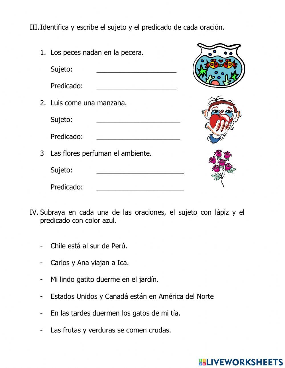 Oraciones incompletas - sujeto y predicado