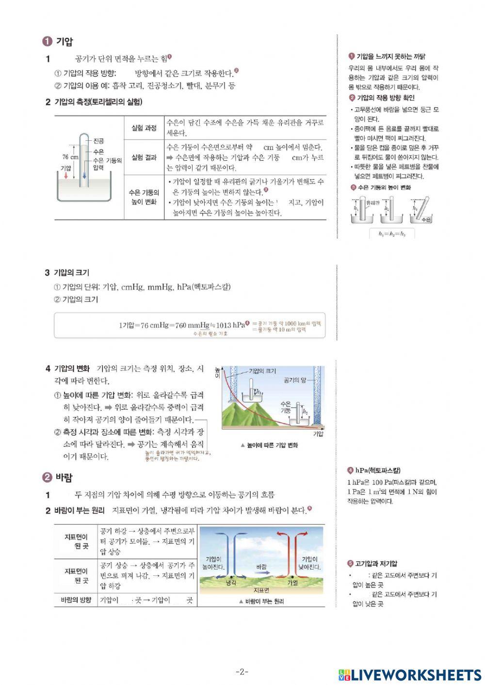 중3-Ⅱ-3-4. 기압과 날씨 중단원 정리 활동