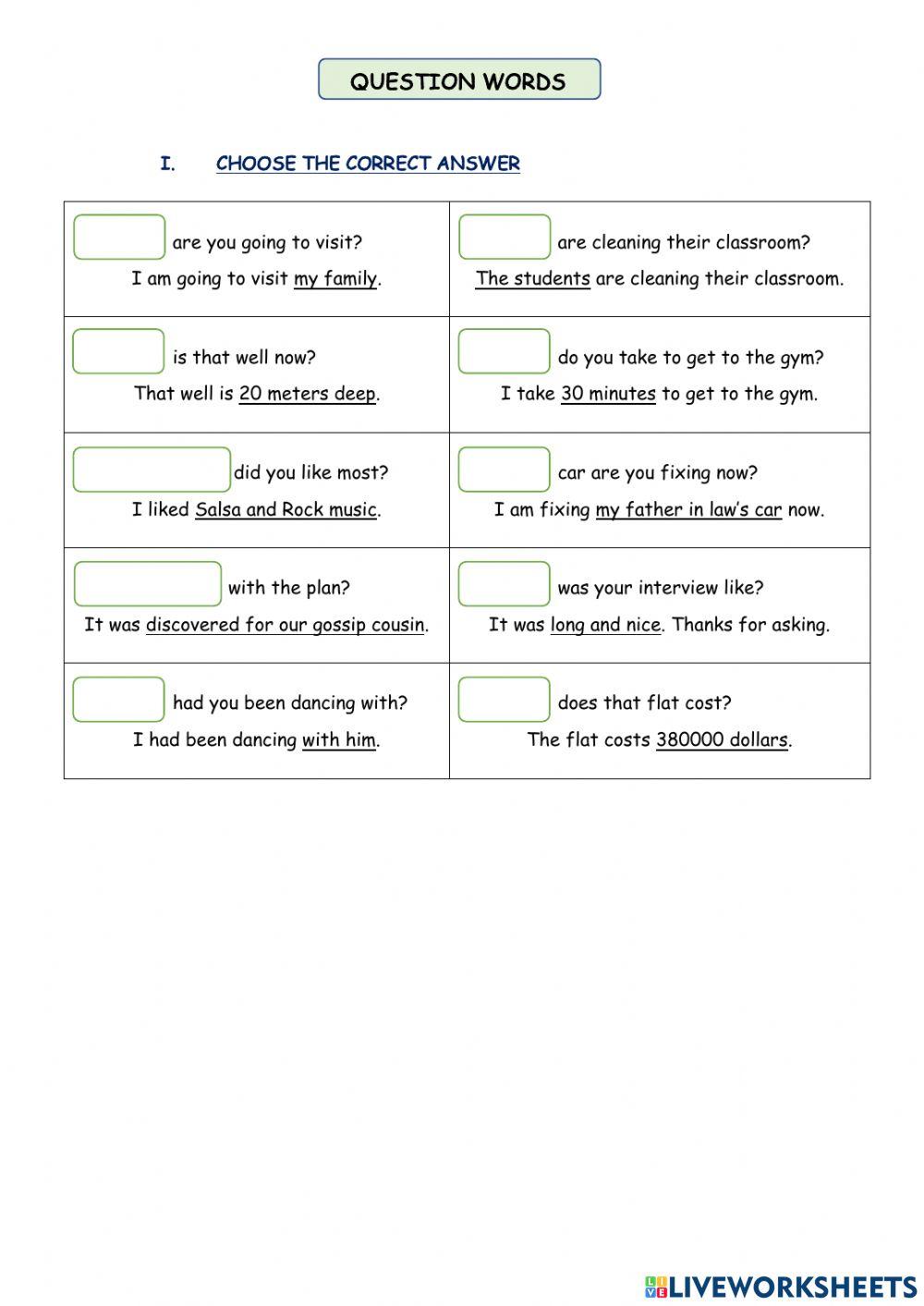 LIVEWORKSHEET - QUESTION WORDS 2