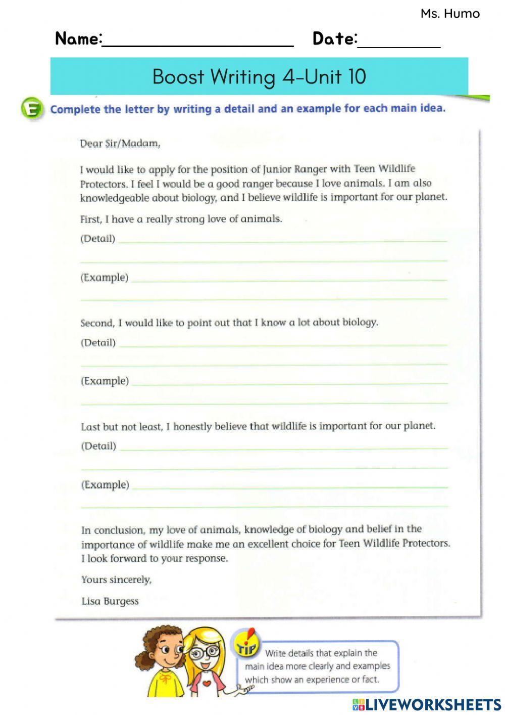 Class G1-Writing exercies- Boost Writing 4-Unit 10