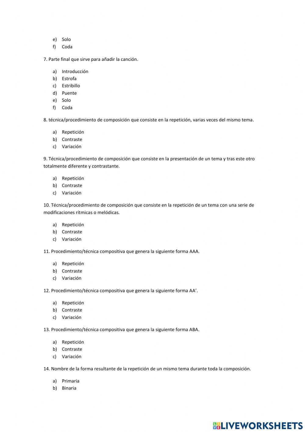 Formas musicales test