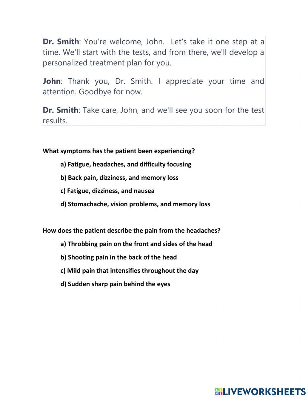 Describing symptoms and pain