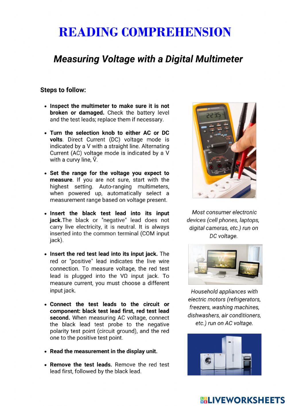 7119354 | Reading comprehension. Measuring Voltage with a