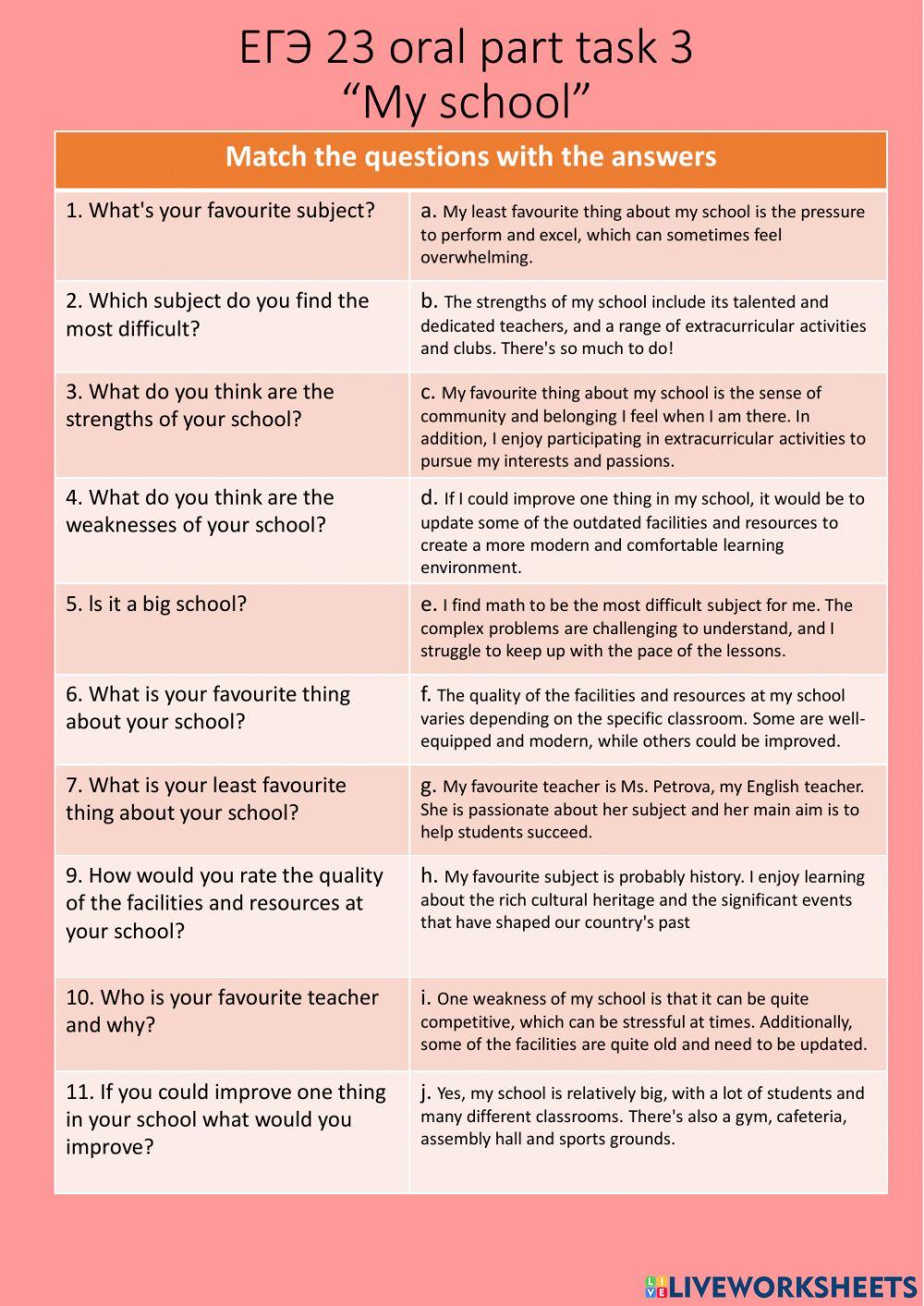 ЕГЭ УЧ task 3 -My school- learning English-Travelling