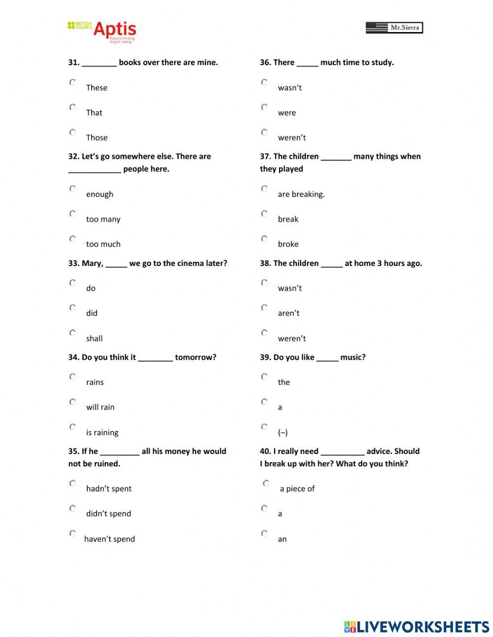 Aptis grammar challenge 2023 - Mr. Sierra