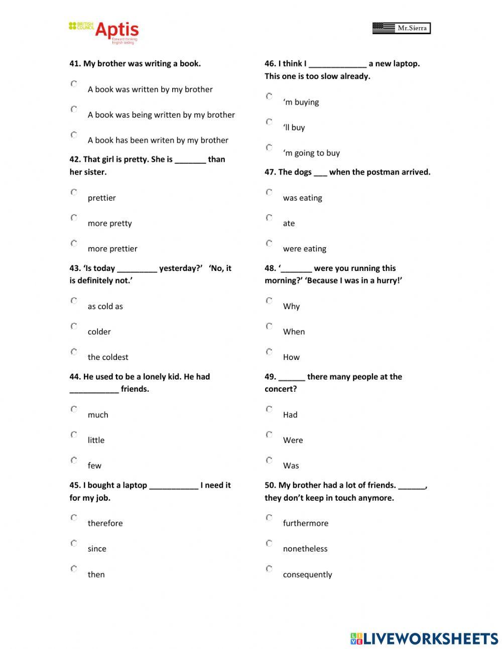 Aptis grammar challenge 2023 - Mr. Sierra