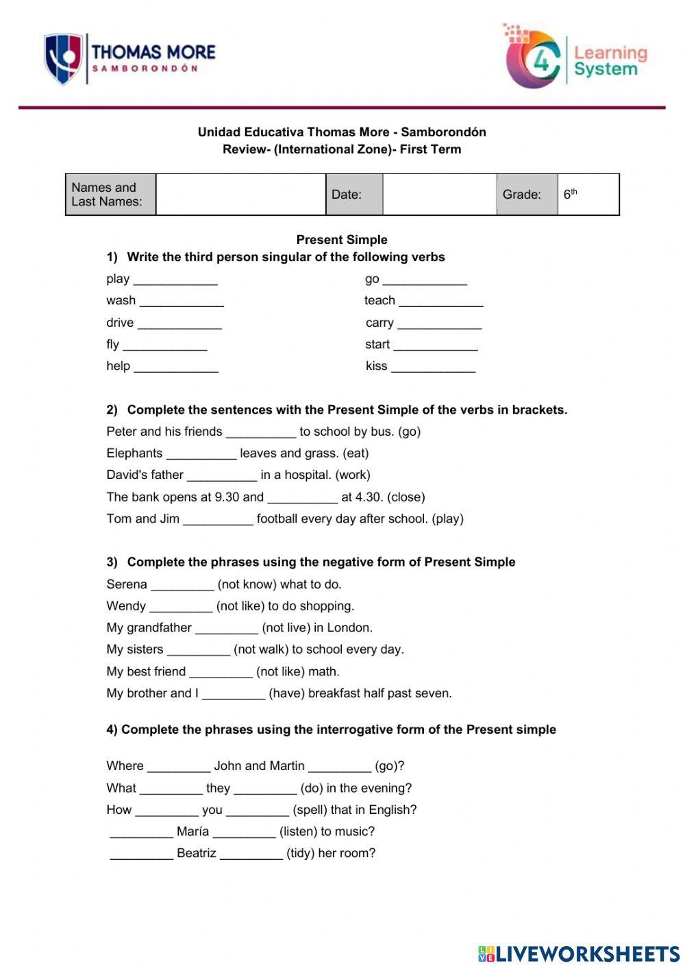 Simple Present Woksheet