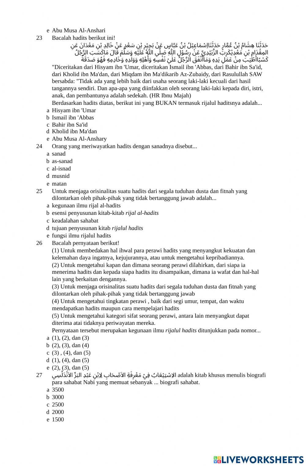 Remidi PAT Ilmu Hadits