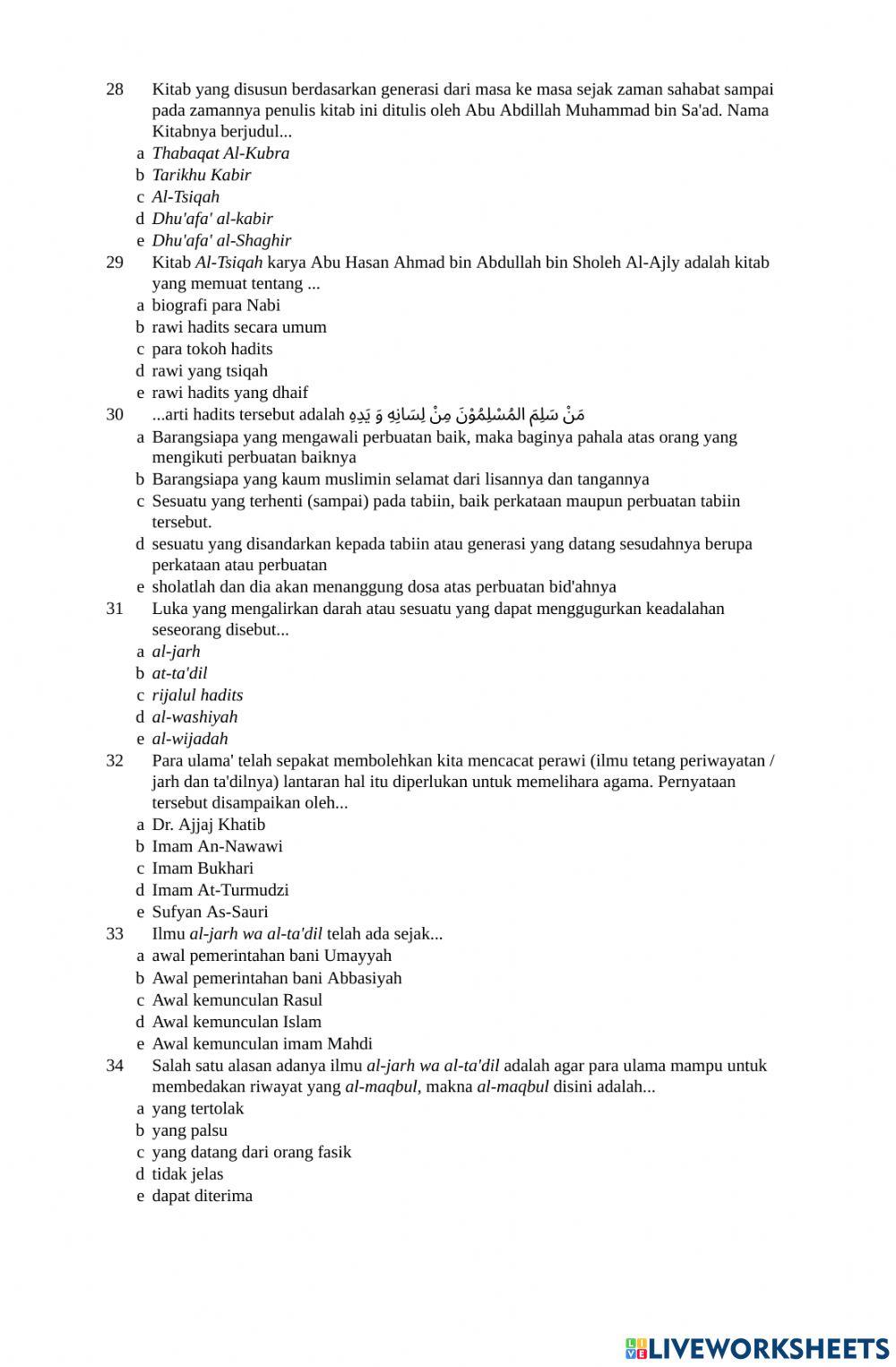 Remidi PAT Ilmu Hadits