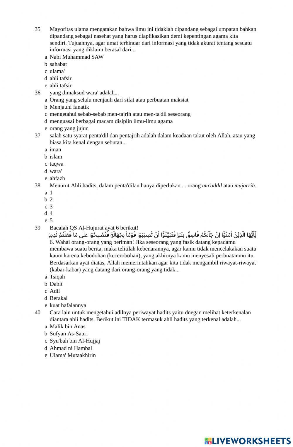 Remidi PAT Ilmu Hadits