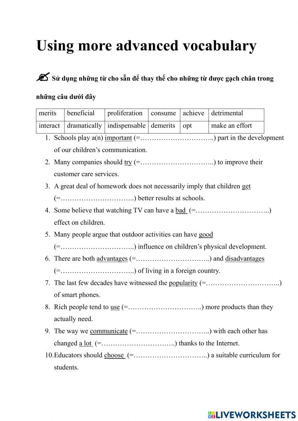 ADVANCED VOCABULARY (randomly selected words)