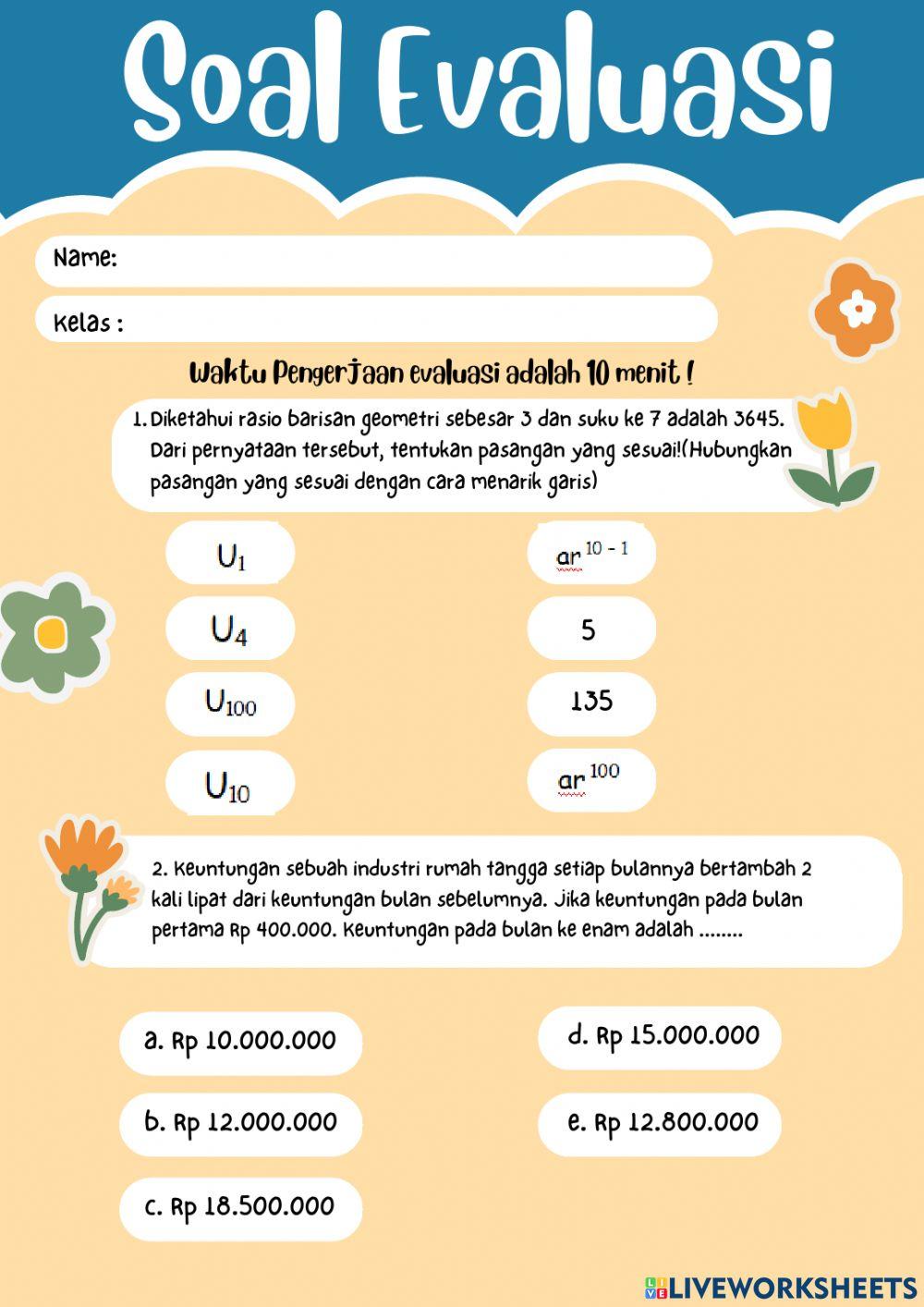 Soal Evaluasi Barisan Geometri 1