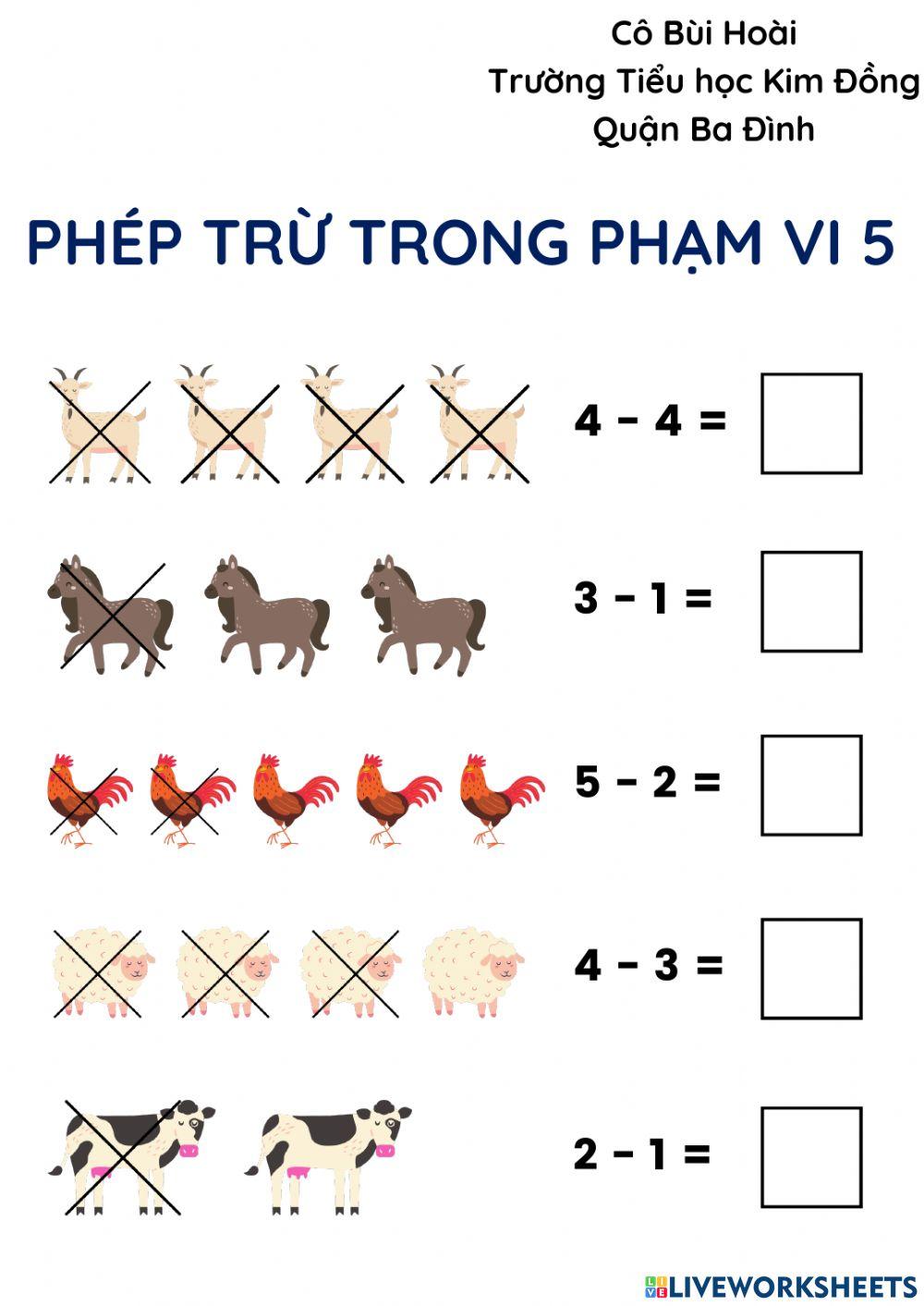 Cô Bùi Hoài: Phép trừ trong phạm vi 5