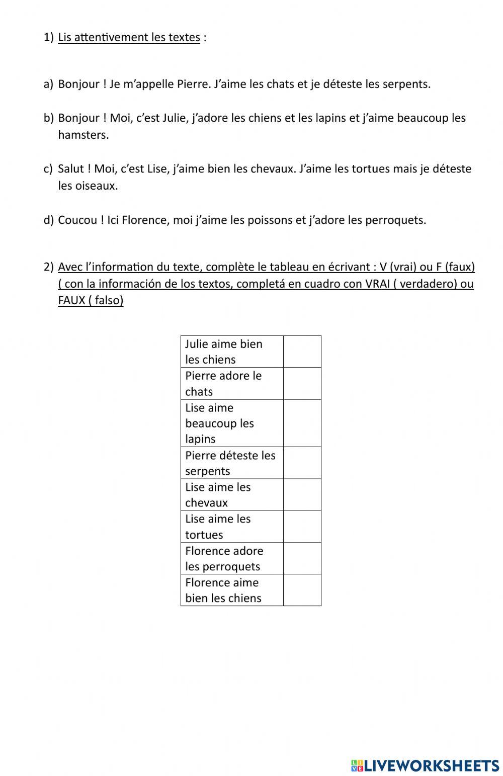 Animaux-goût et préférences-