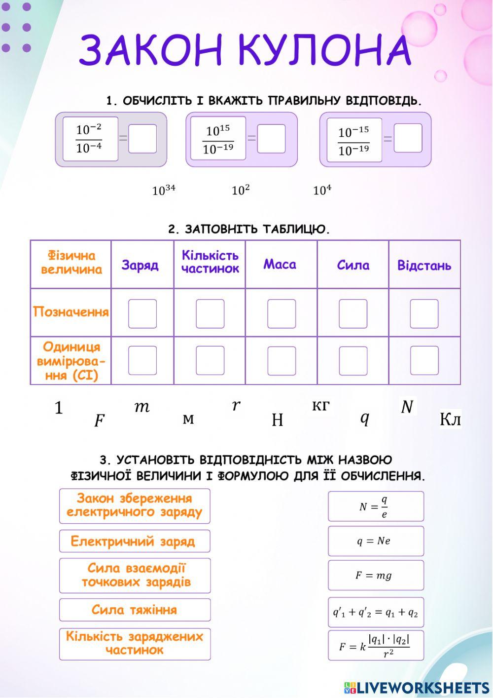ТРЕНАЖЕР: Закон Кулона.