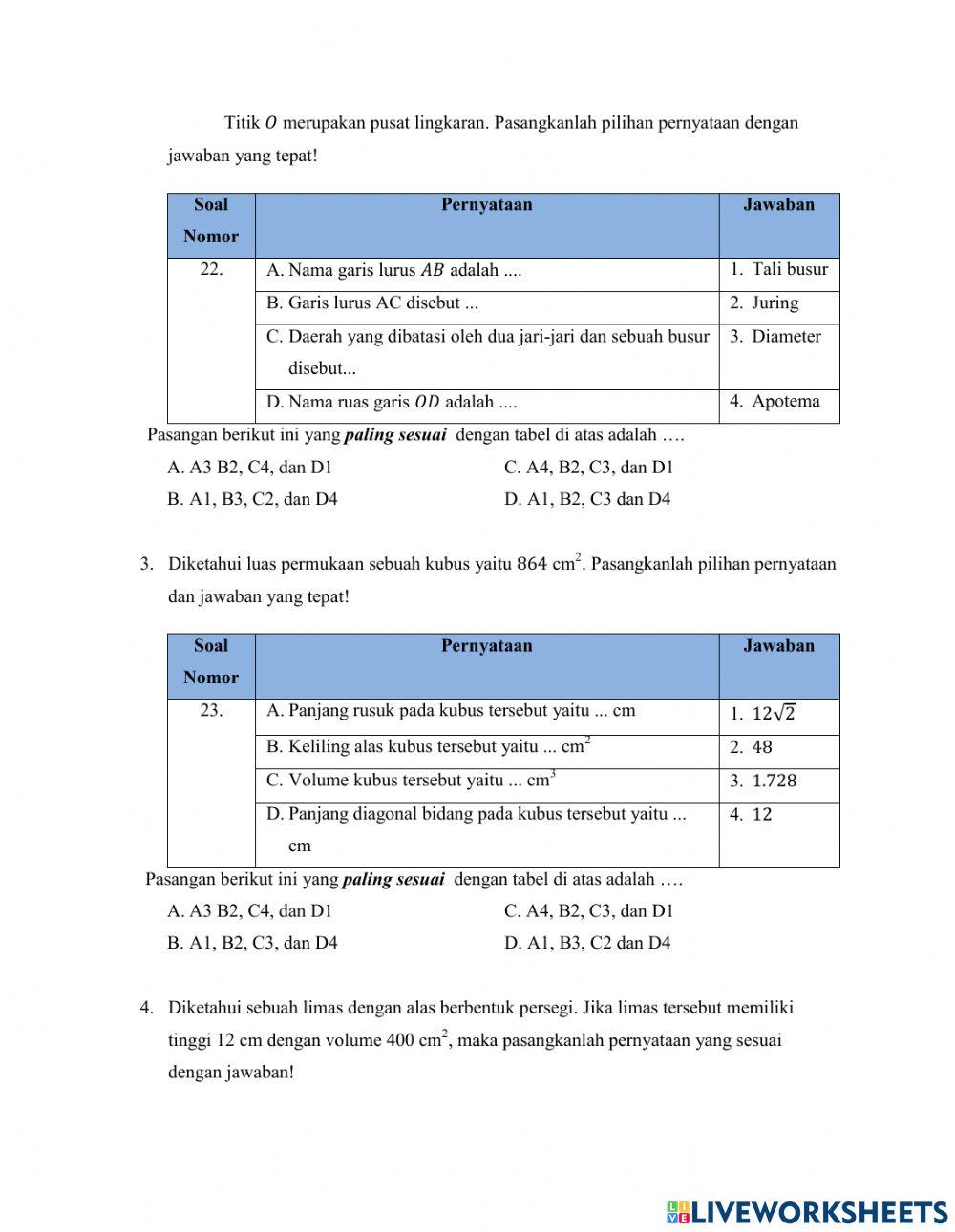 Tugas Tambahan Matematika Kelas 8