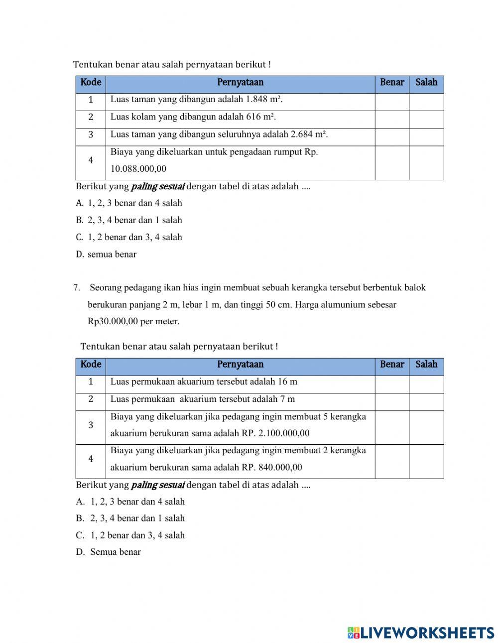 Tugas Tambahan Matematika Kelas 8
